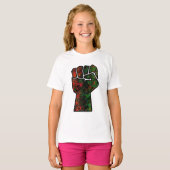 T-shirt orgueil noir poing vert rouge pan drapeau africain (Devant entier)