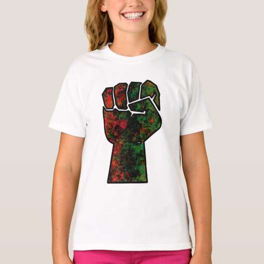 T-shirt orgueil noir poing vert rouge pan drapeau africain (Devant)