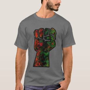 T-shirt orgueil noir poing vert rouge pan drapeau africain