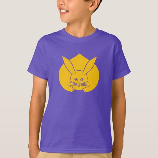 T-shirt Oriental Jaune violet Japon Rabbit Mon Kamon Art (Devant)