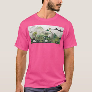 T-shirt Origami Art japonais. Montagnes Forêt Plantes flux