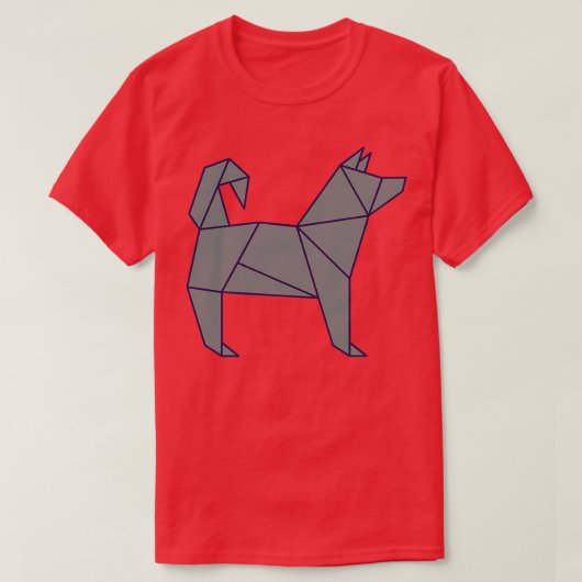 T-shirt Origami Chien japonais papier art Origami husky (Design devant)