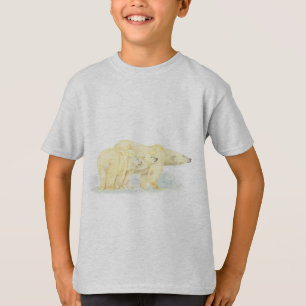 T-shirt Originale Aquarelle Ours Polaire Famille Animal