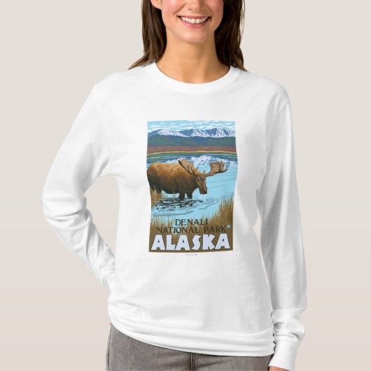 T-shirt Orignaux buvant au lac - parc national de Denali, (Devant)