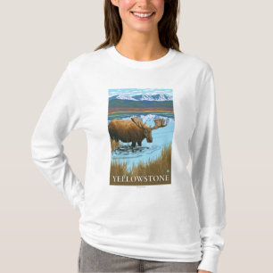 T-shirt Orignaux buvant ressortissant à lac - Yellowstone