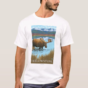 T-shirt Orignaux buvant ressortissant à lac - Yellowstone