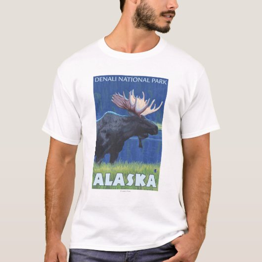 T-shirt Orignaux la nuit - parc national de Denali, Alaska (Devant)