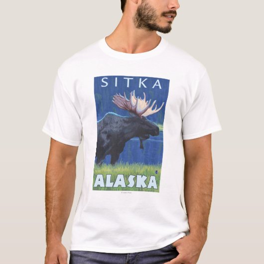 T-shirt Orignaux la nuit - Sitka, Alaska (Devant)