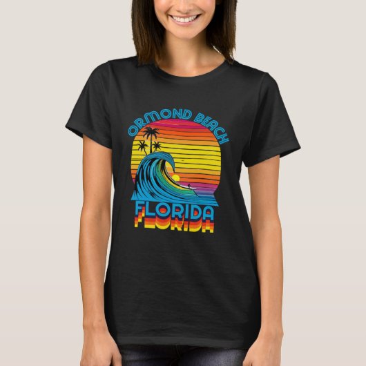 T-shirt Ormond Beach Florida Retro Throwback Surf & Beach  (Devant)