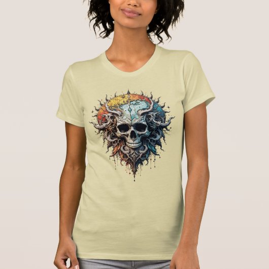 T-shirt Ornate Cosmic Skull Gothic Baroque Mandala  (Devant)