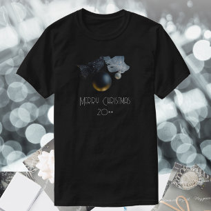 T-shirt Ornements de Noël Noir vintage avec ruban