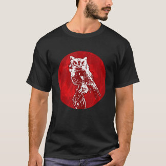 T-shirt Ornithologie des animaux noires Chouette Lune roug