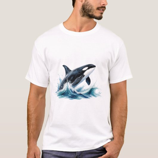 T-shirt Orque bondissante dans une gerbe de vagues (Devant)