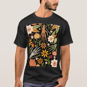 T-shirt Os d'Halloween, motif floral sans couture.