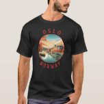 T-shirt Oslo Norvège Cercle en détresse rétrograde<br><div class="desc">Design de voyage vectoriel rétro Oslo. Oslo, la capitale de la Norvège, est située sur la côte sud du pays à la tête de l'Oslofjord.</div>