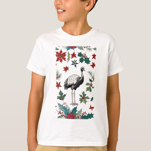 T-shirt Ostrich de Noël et Poinsettias (Devant)