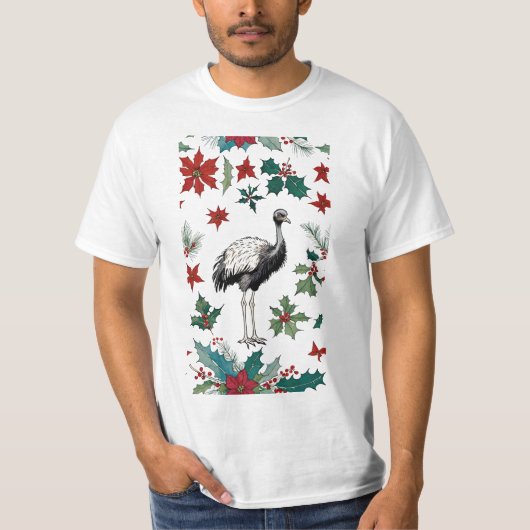 T-shirt Ostrich de Noël et Poinsettias (Devant)