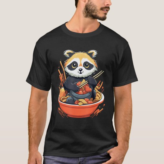 T-shirt Otaku Raccoon Mange Japonais Nourriture Nouilles R (Devant)