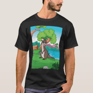 T-shirt Otter By Lake À La Recherche De Poisson