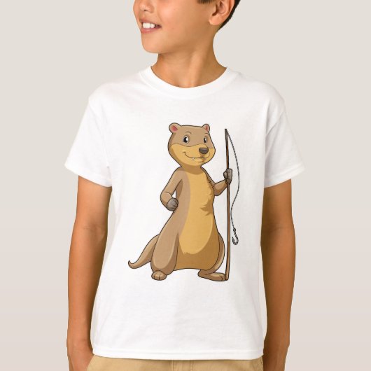 T-shirt Otter comme Fisher avec canne à pêche (Devant)