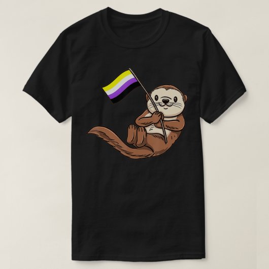 T-shirt Otter de mer avec drapeau de fierté non binaire (Design devant)