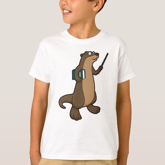 T-shirt Otter en tant qu'enseignant avec livre et pointeur (Devant)