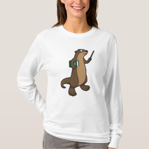 T-shirt Otter en tant qu'enseignant avec livre et pointeur