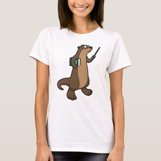 T-shirt Otter en tant qu'enseignant avec livre et pointeur (Devant)