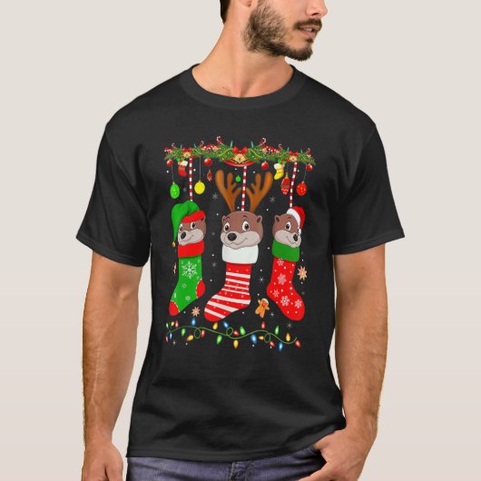 T-shirt Otter In Christmas Socks Lights Otter Xmas (Devant)