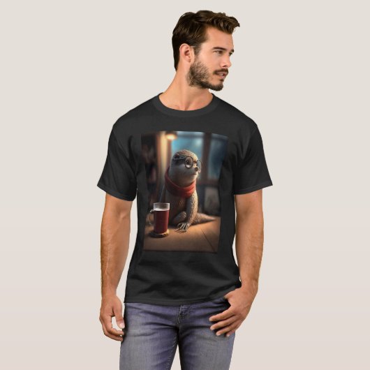 T-shirt Otter  Nerd Otter Drinking Coffee  1 (Devant entier)