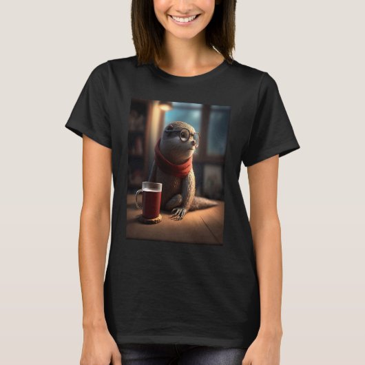 T-shirt Otter  Nerd Otter Drinking Coffee  1 (Devant)