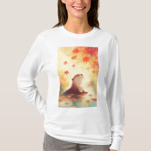 T-shirt Otter regarde sous les Feuilles en chute