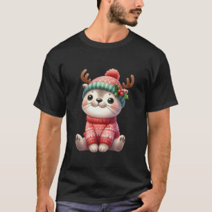 T-shirt Otter Reindeer Casquette Père Noël Noël Funny Otte