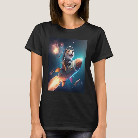 T-shirt Otter Space Puns Space Otter Riding A Rocket (Devant)