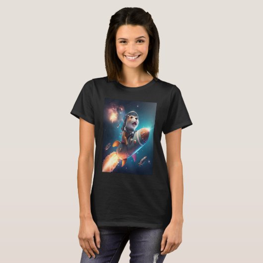 T-shirt Otter Space Puns Space Otter Riding A Rocket (Devant entier)