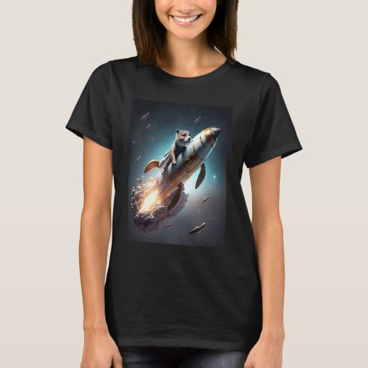 T-shirt Otter Space Puns Space Otter Riding A Rocket 3 (Devant)