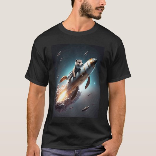 T-shirt Otter Space Puns Space Otter Riding A Rocket 3 (Devant)