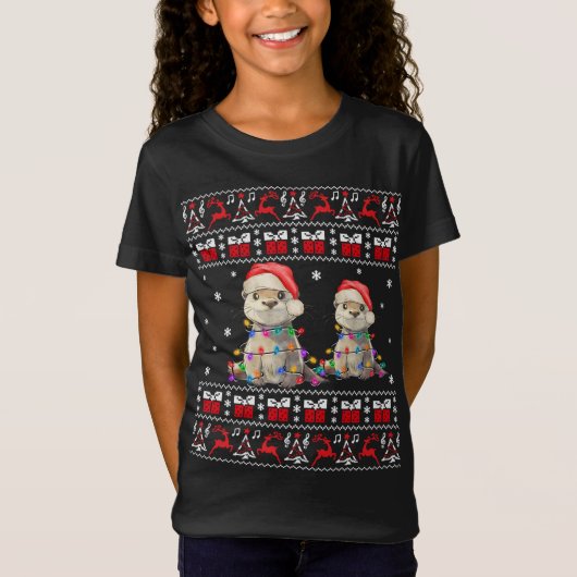 T-Shirt Otter Vilain Chandail de Noël Jeu de Noël Lumières (Devant)