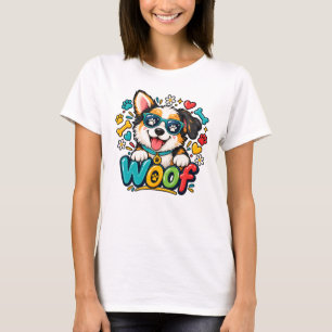T-shirt Ouah Chiot Mignon Empreinte de Patte de Chien Cœur