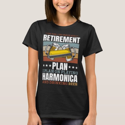 T-shirt Oui J'Ai Un Régime De Retraite Harmonica Musicien (Devant)