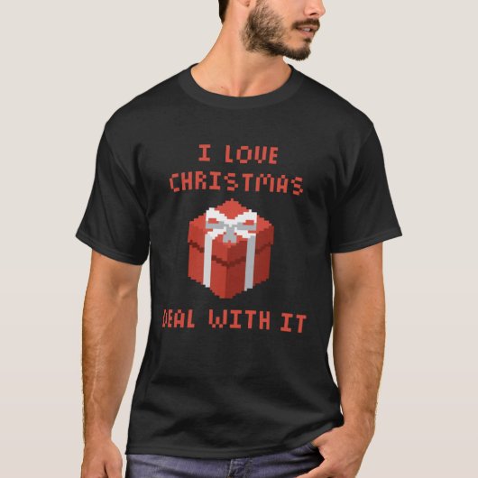 T-shirt Oui J'Aime Noël Faire Avec Il Pixel Game Block (Devant)