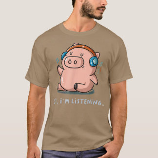 T-shirt Oui J'écoute Musique Ventilateur Cochon Fermier In