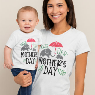 T-shirt Our First Mother’s Day Elephant & Umbrella 