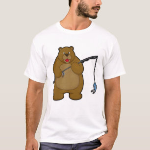 T-shirt Ours à la pêche avec la baguette de pêche et le po