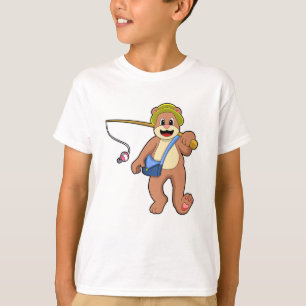 T-shirt Ours à la pêche avec une baguette de pêche