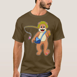T-shirt Ours à la pêche avec une baguette de pêche 1