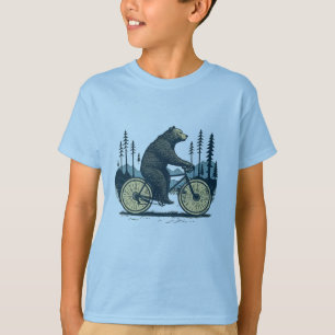 T-shirt Ours à vélo à travers les bois