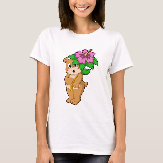 T-shirt Ours avec Hibiscus aux fleurs (Devant)