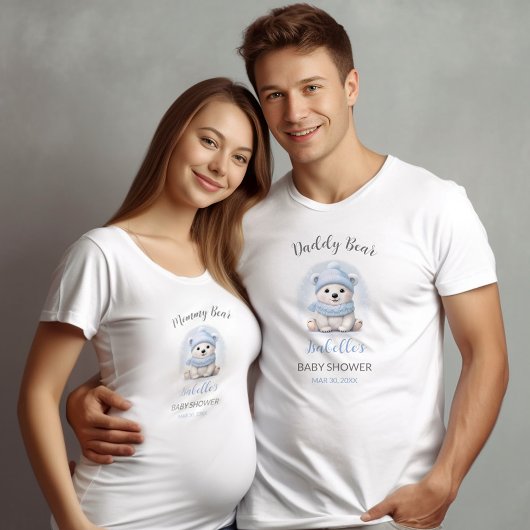 T-shirt Ours bleu polaire Baby shower d'hiver Garçon Paren