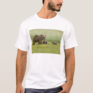 T-shirt Ours brun d'Alaska femelle et trois oursons, Ursus